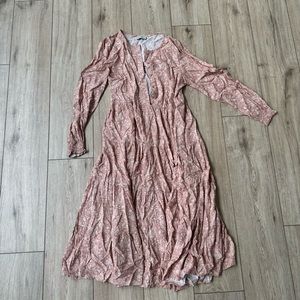 women’s pink long sleeve maxi button down flowy dress size small